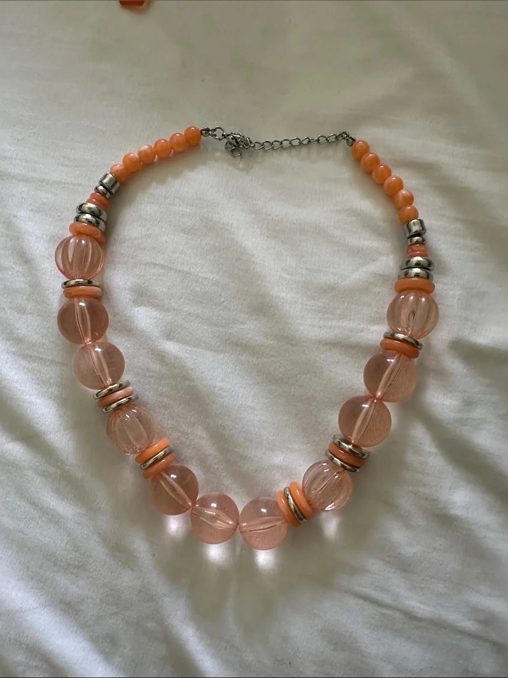 Charming Charlie Peach-Orange Beaded Necklace with Matching Earrings